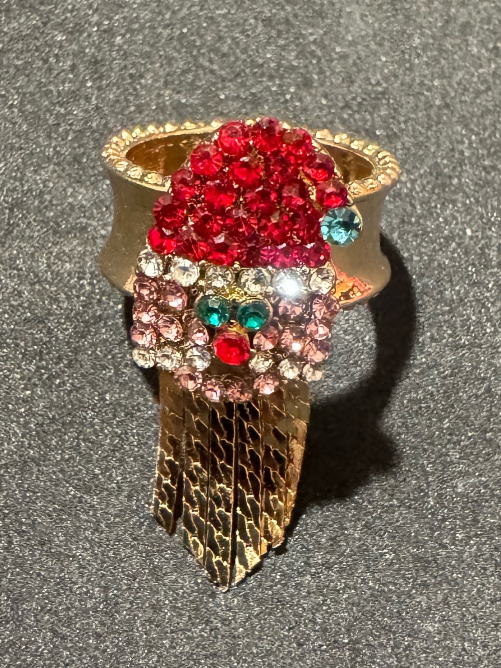 Gold-Tone Festive Red Crystal Santa Ring
